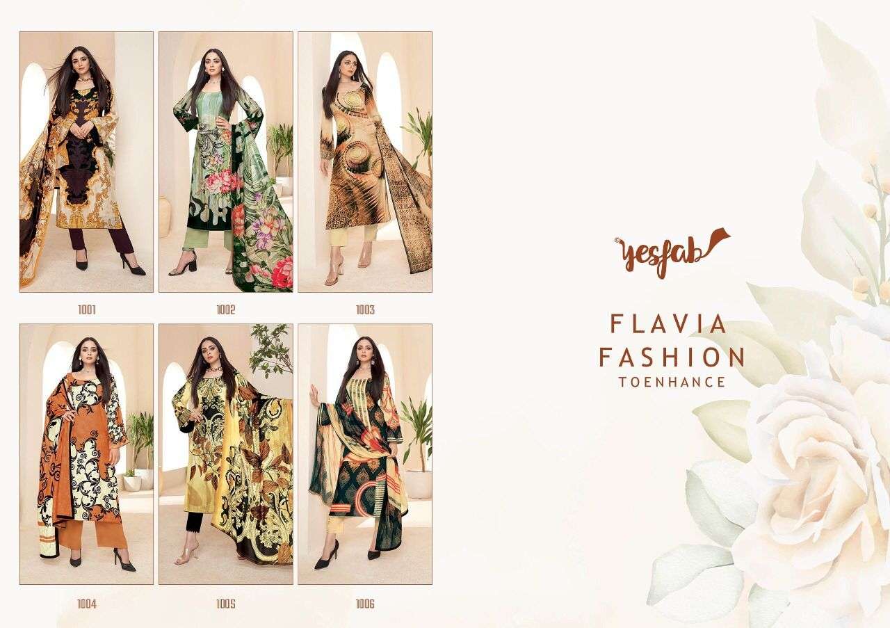 yes fab flavia fashion 1001-1006 series digital liva silk salwar kameez surat