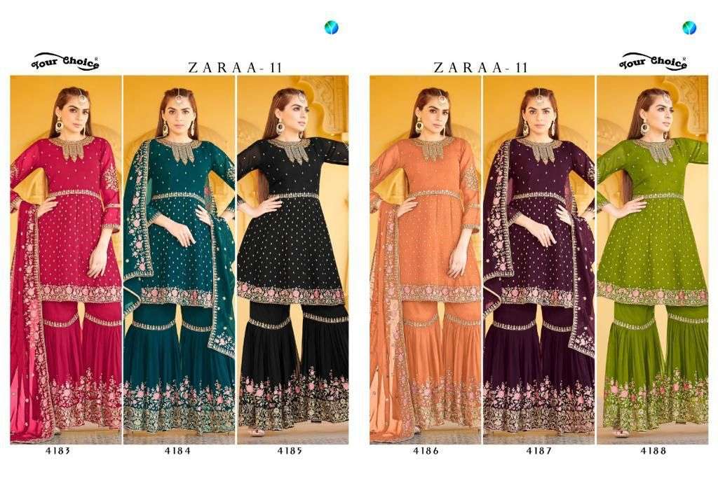 yourchoice zaraa vol 11 georgette embroidered peplum style salwar kameez wholesale price 