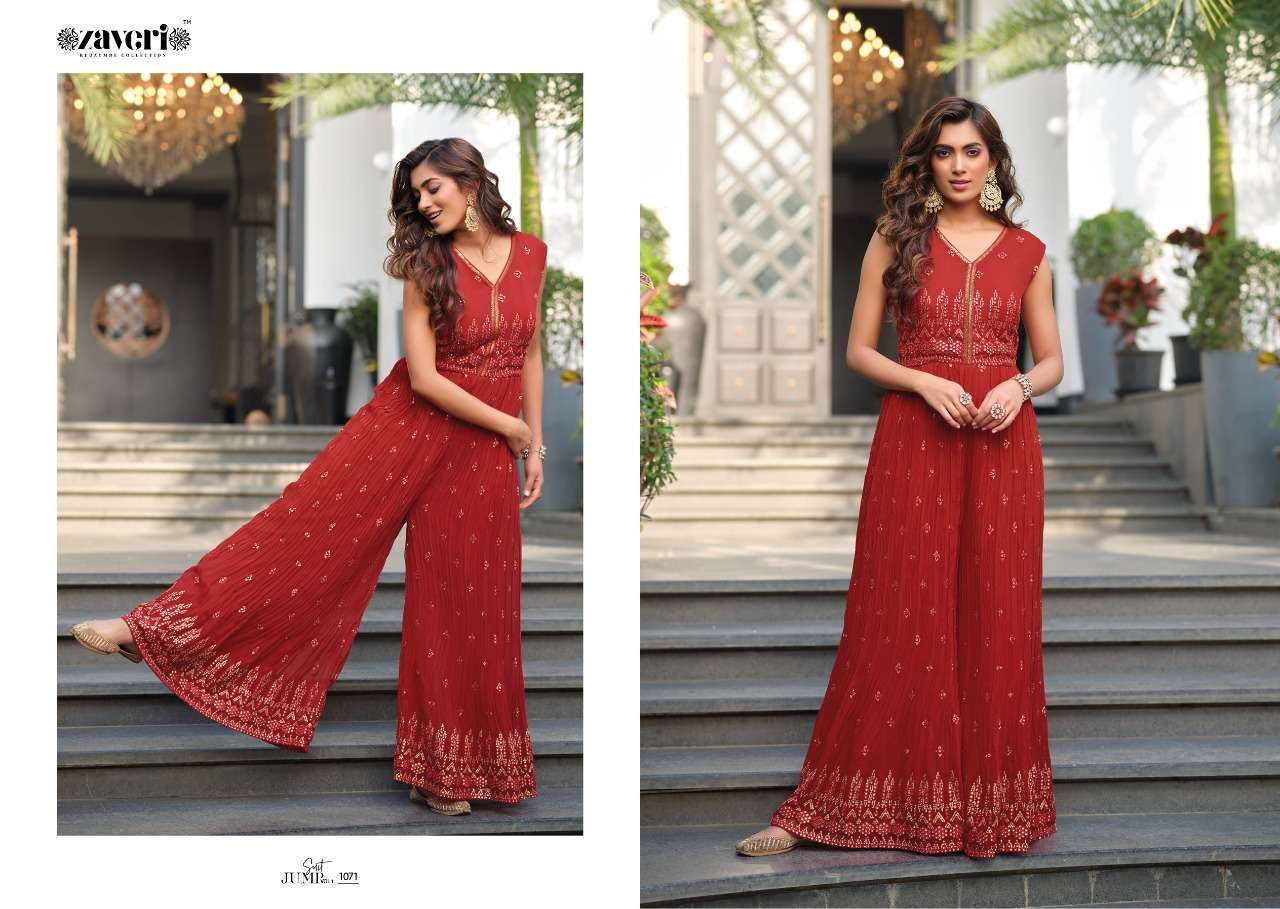 zaveri jumpsuit vol 1 1071-1074 series chino with embroidered collection wholesale price surat