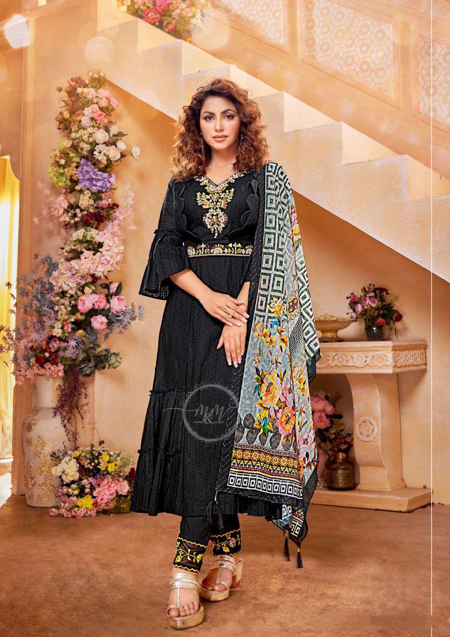 buy m&m shehzadi 1001-1006 series fancy cotton jaqaurd party wear look kurtis wholesale price surat