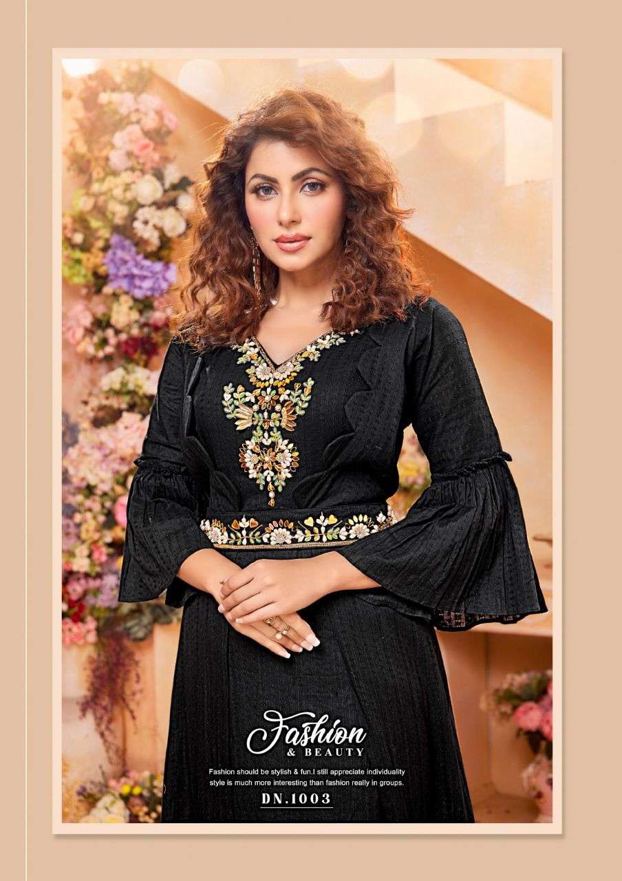buy m&m shehzadi 1001-1006 series fancy cotton jaqaurd party wear look kurtis wholesale price surat