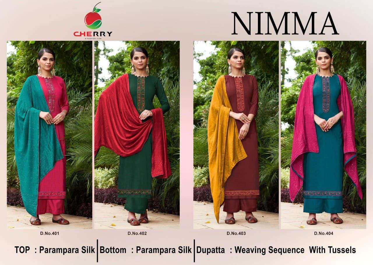 cherry nimma 401-404 parampara silk embroidered dress material wholesale price surat