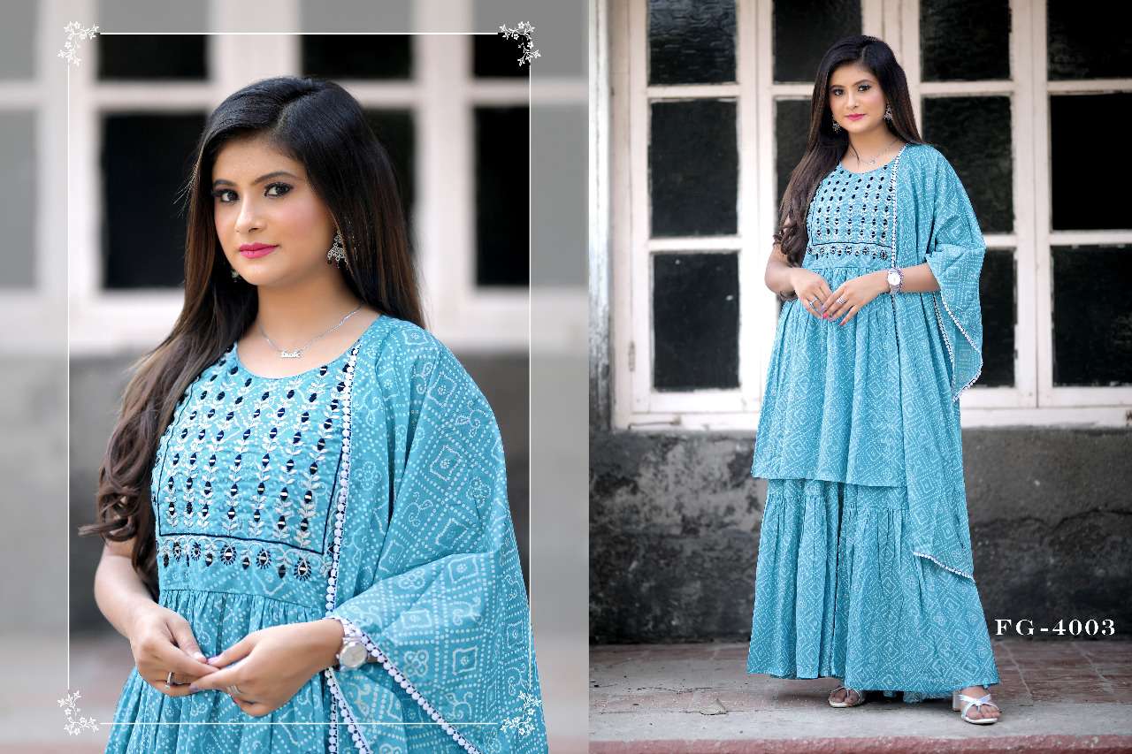 fashion galleria naaz 4003-4005 series cotton printed stylish sharara suits wholesale price