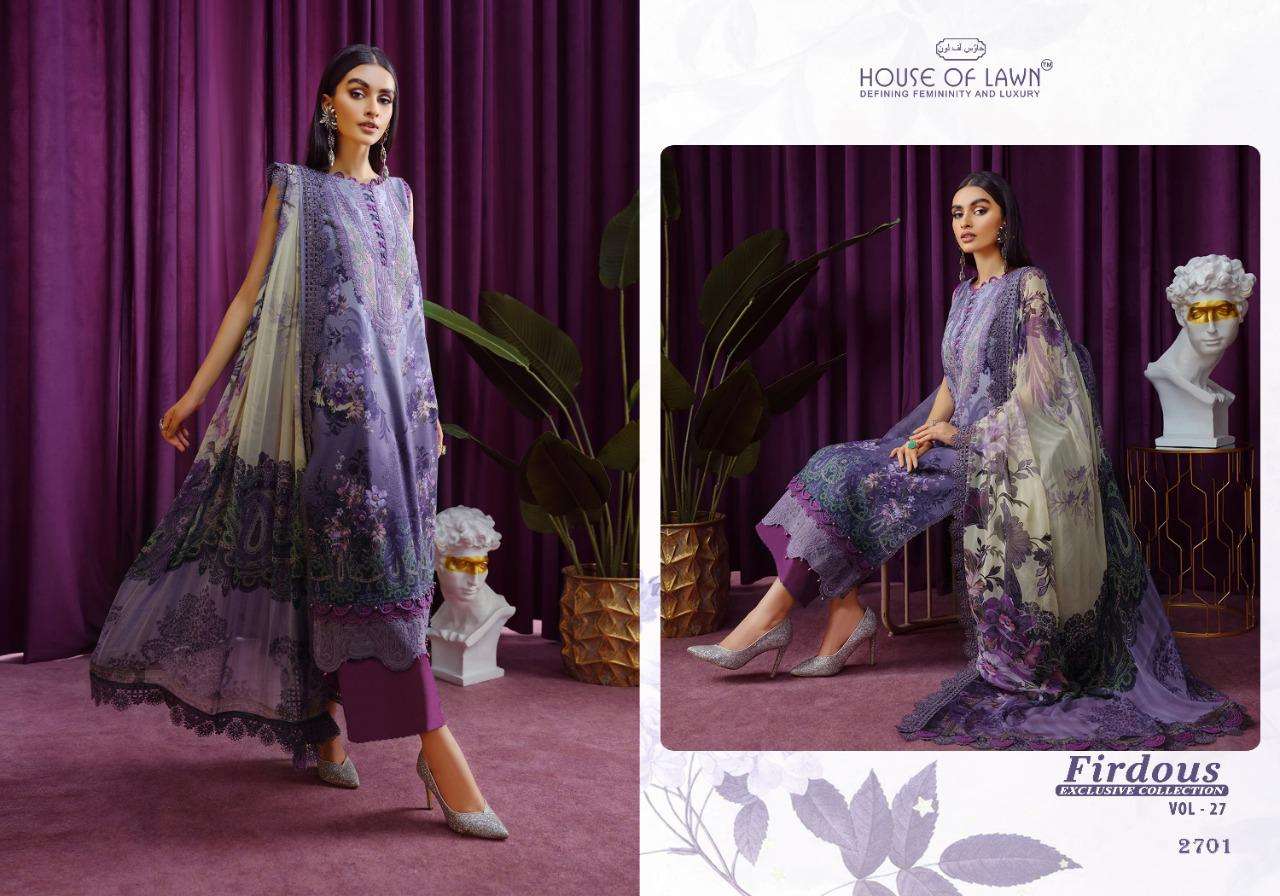 firdous vol 27 by house of lawn 2701-2706 series pure lawn suits collection online wholesale price 