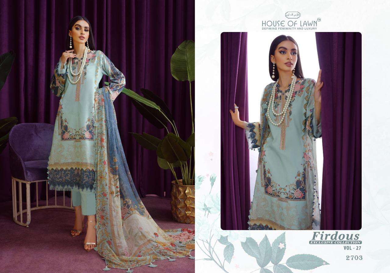 firdous vol 27 by house of lawn 2701-2706 series pure lawn suits collection online wholesale price 
