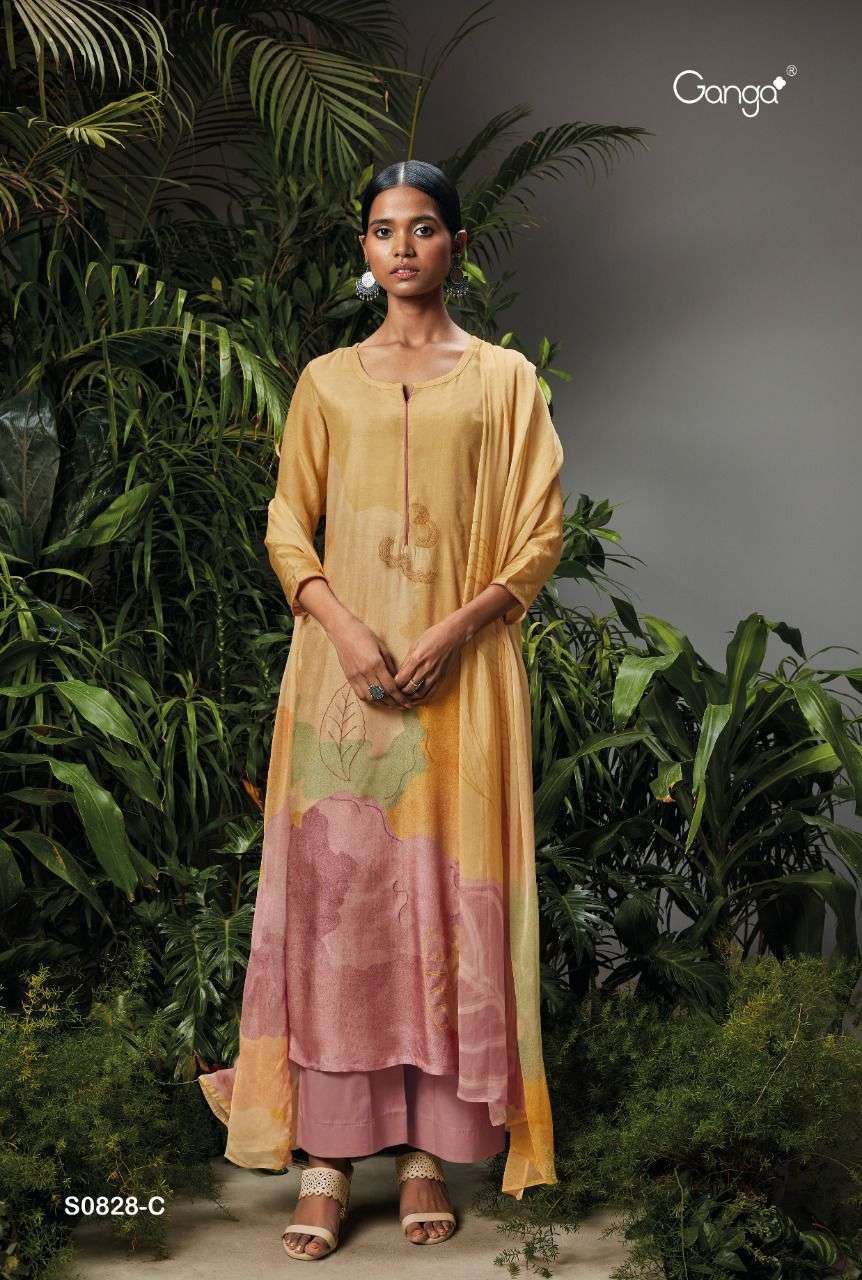 ganga eliza 828 premium muslin silk dress material wholesale price supplier surat