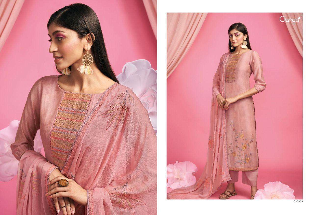 ganga florence finest woven linen with embroidery work dress material wholesale price surat