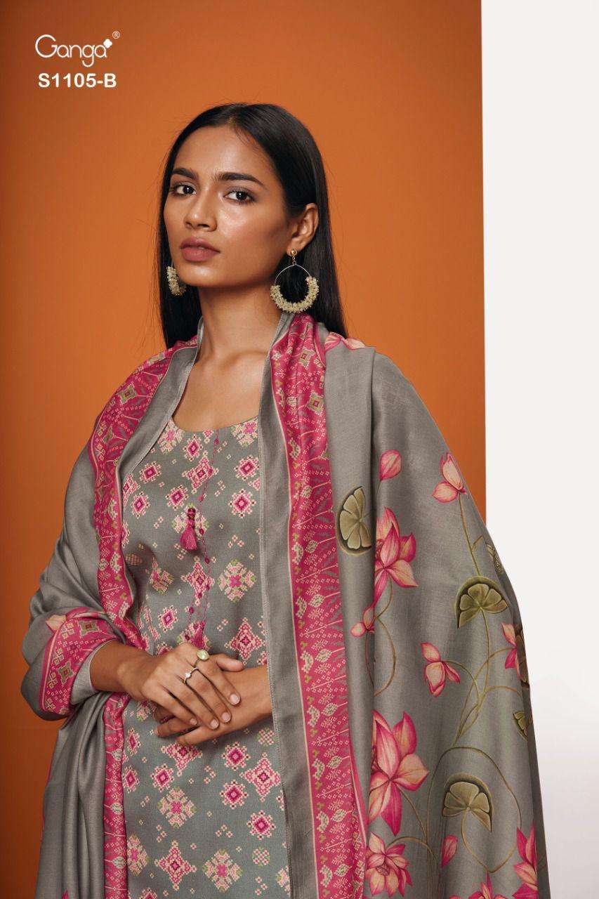 ganga ishana 1105 premium cotton satin dress material wholesale price surat