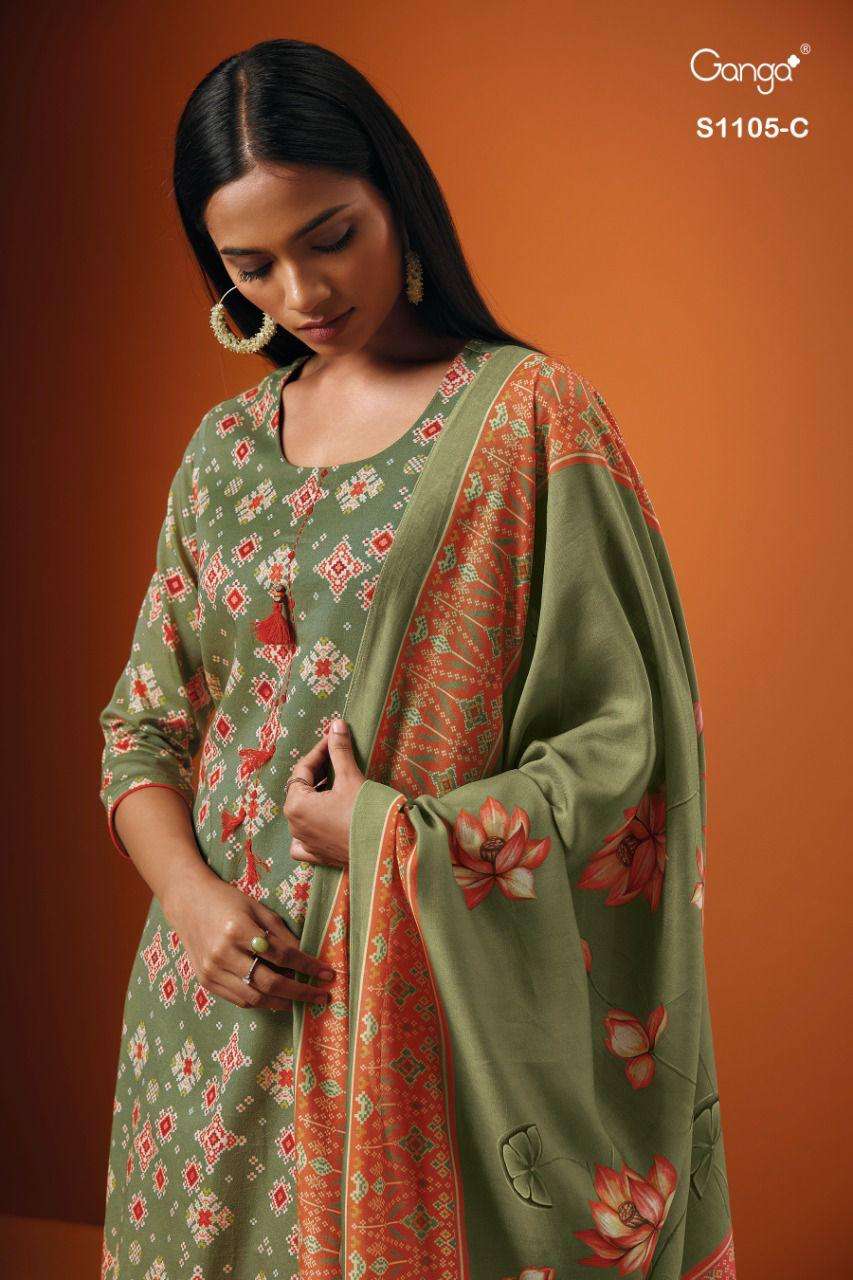 ganga ishana 1105 premium cotton satin dress material wholesale price surat