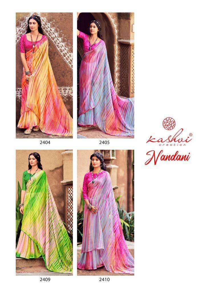 kashvi creation nandini 2401-2410 series chiffon printed sarees collection wholesale price surat
