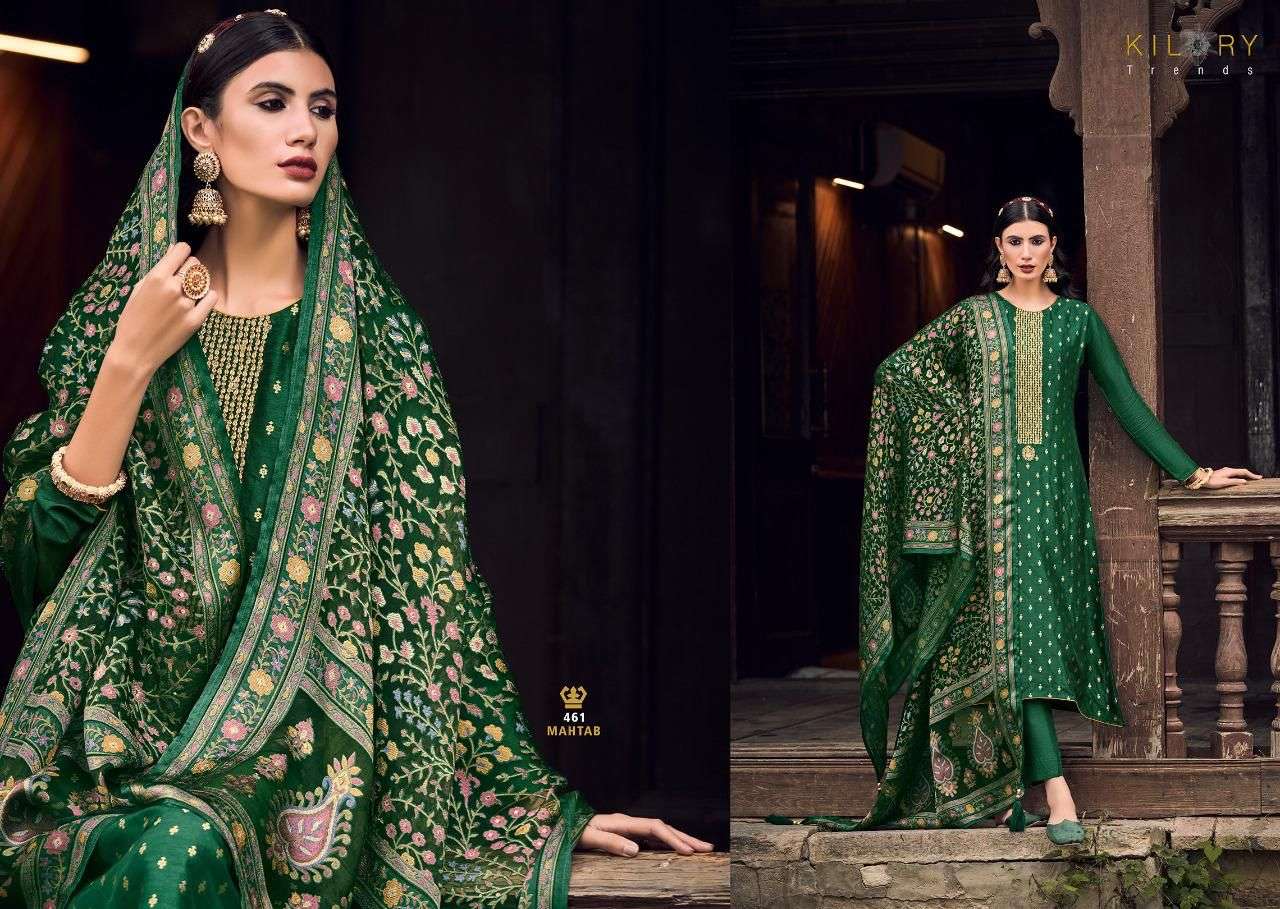 kilory trendz mahtab 461-468 series pure russian dola jaqaurd fancy dress material wholesale price surat
