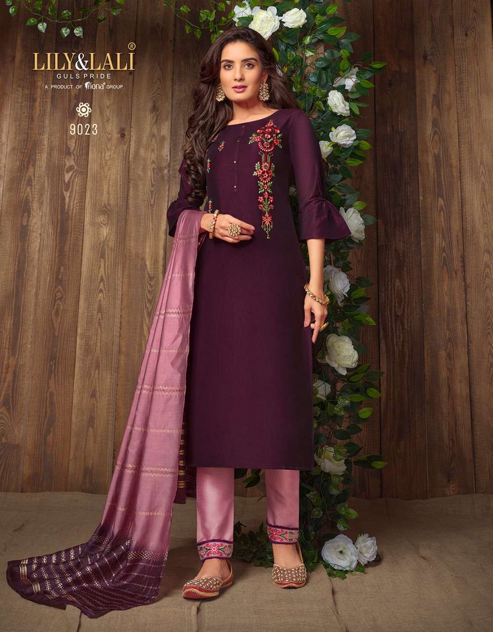 lily and lali madhvi 9021-9028 series muslin with fancy work kurtis collection online wholesale price surat