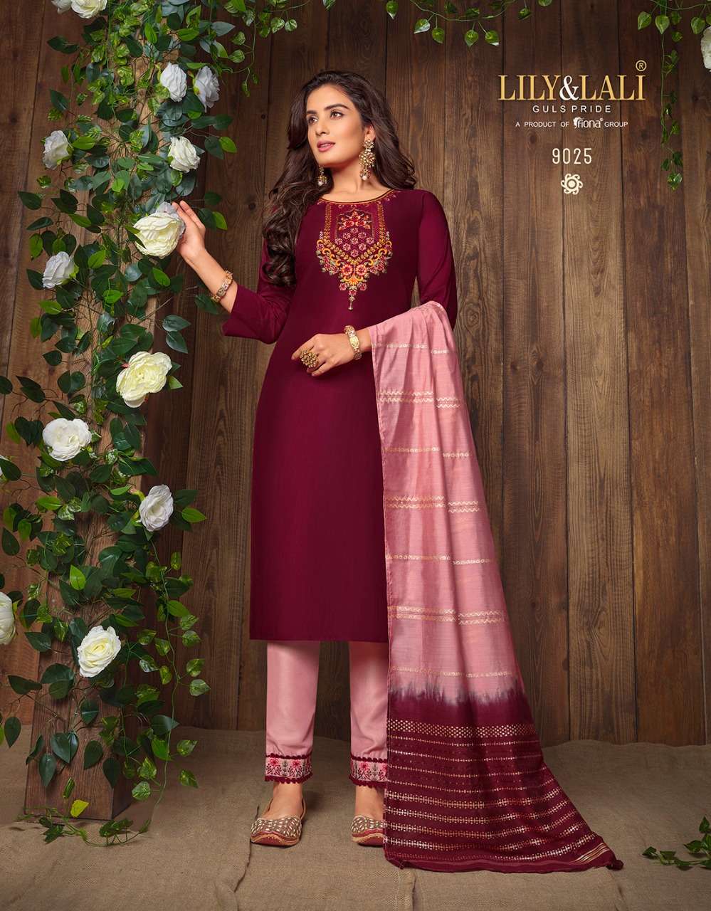 lily and lali madhvi 9021-9028 series muslin with fancy work kurtis collection online wholesale price surat
