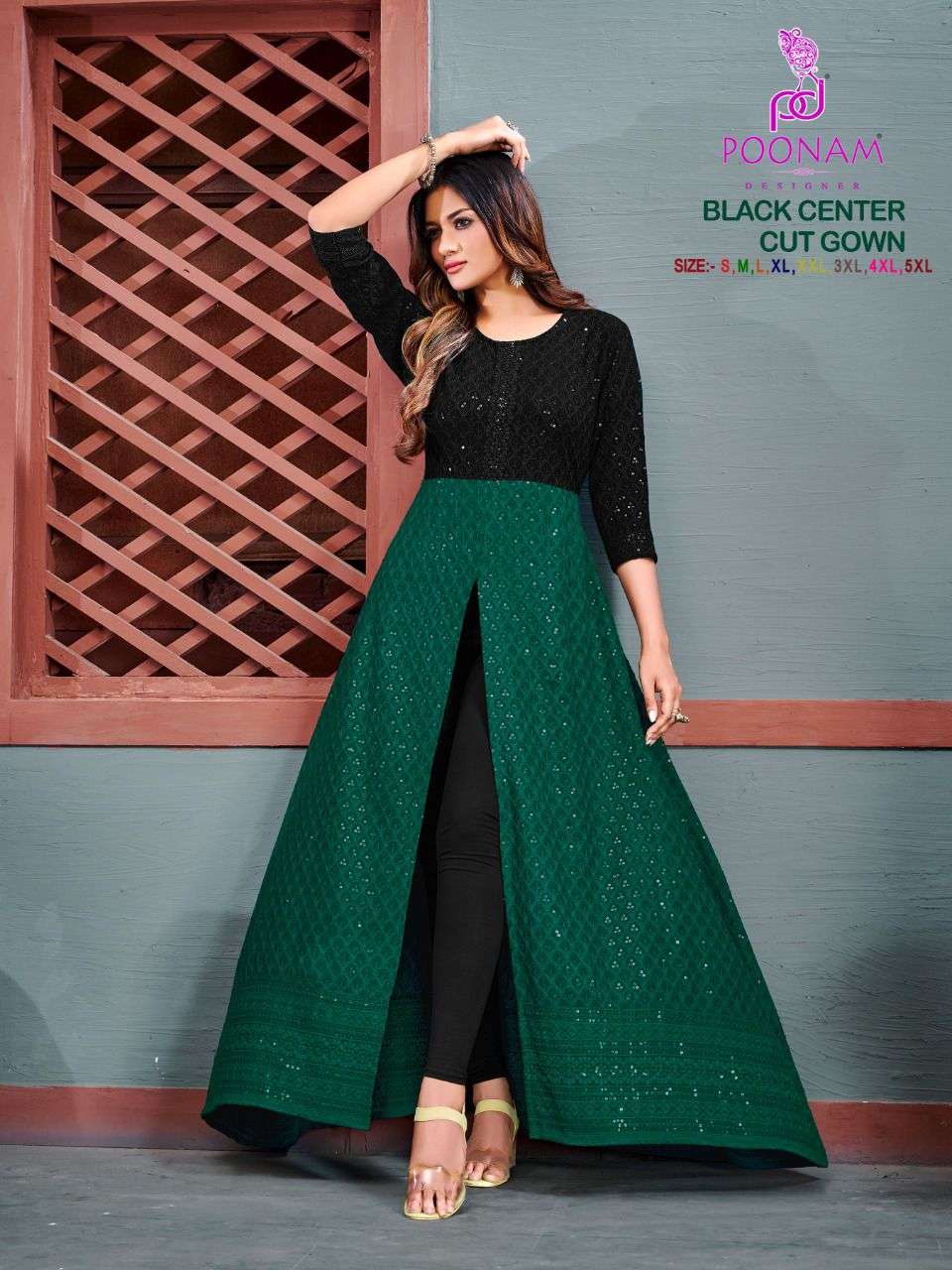 poonam designer black center cut gown catalogue wholesale price online supplier surat