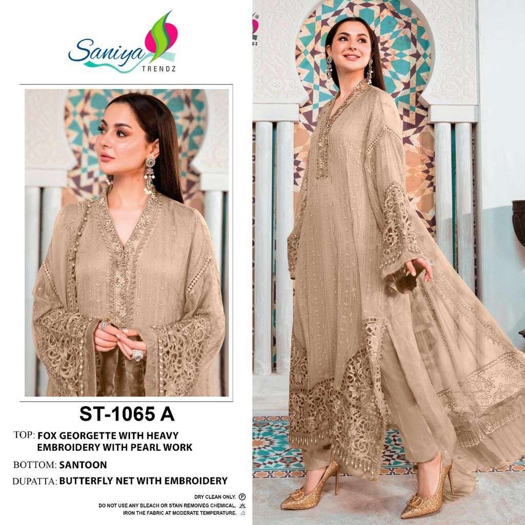 saniya trendz 1065 georgette fancy embroidered dress material collection surat