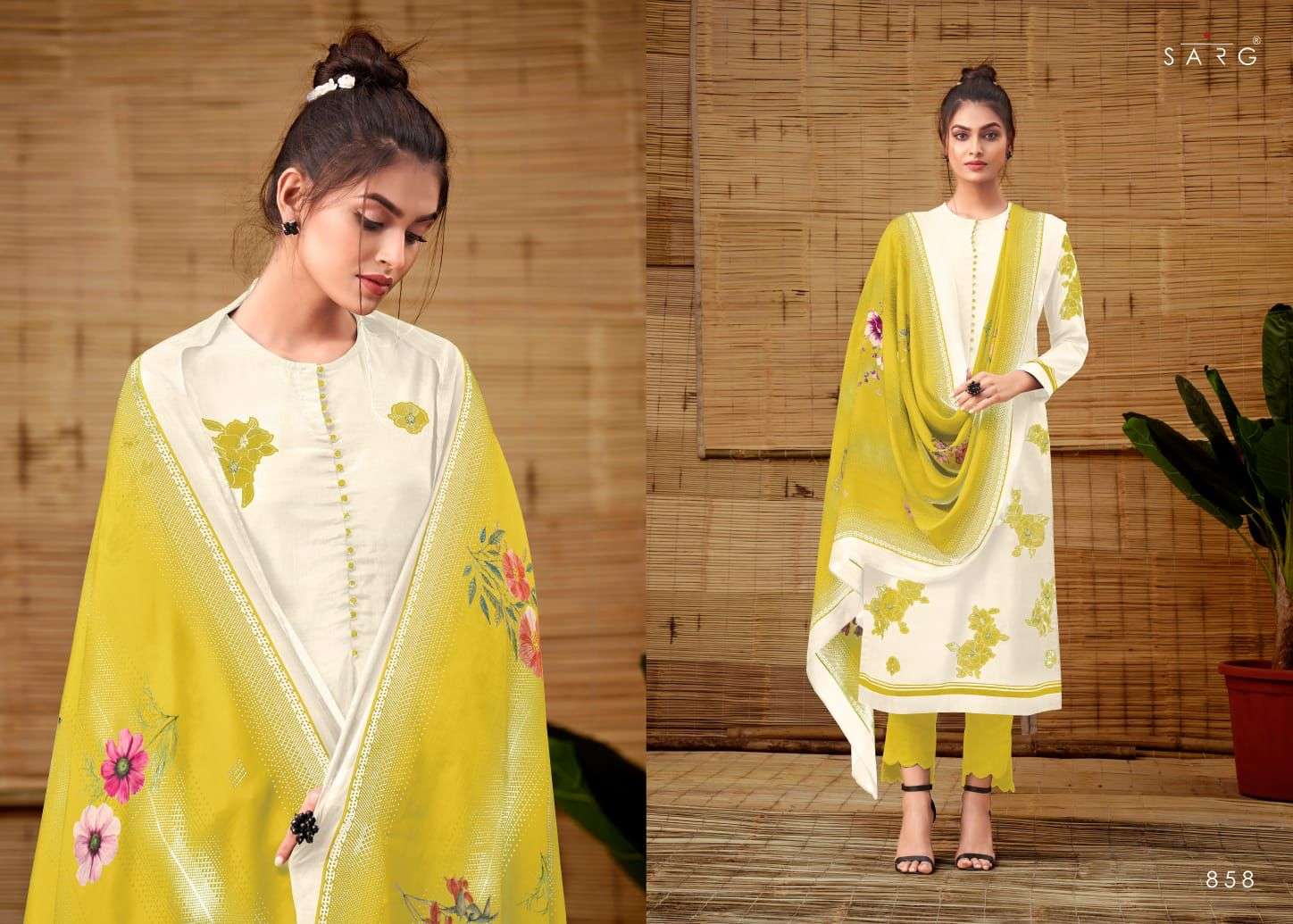 sarg sahiba evelyn muslin silk printed with handwork salwar suits collection wholesale price surat
