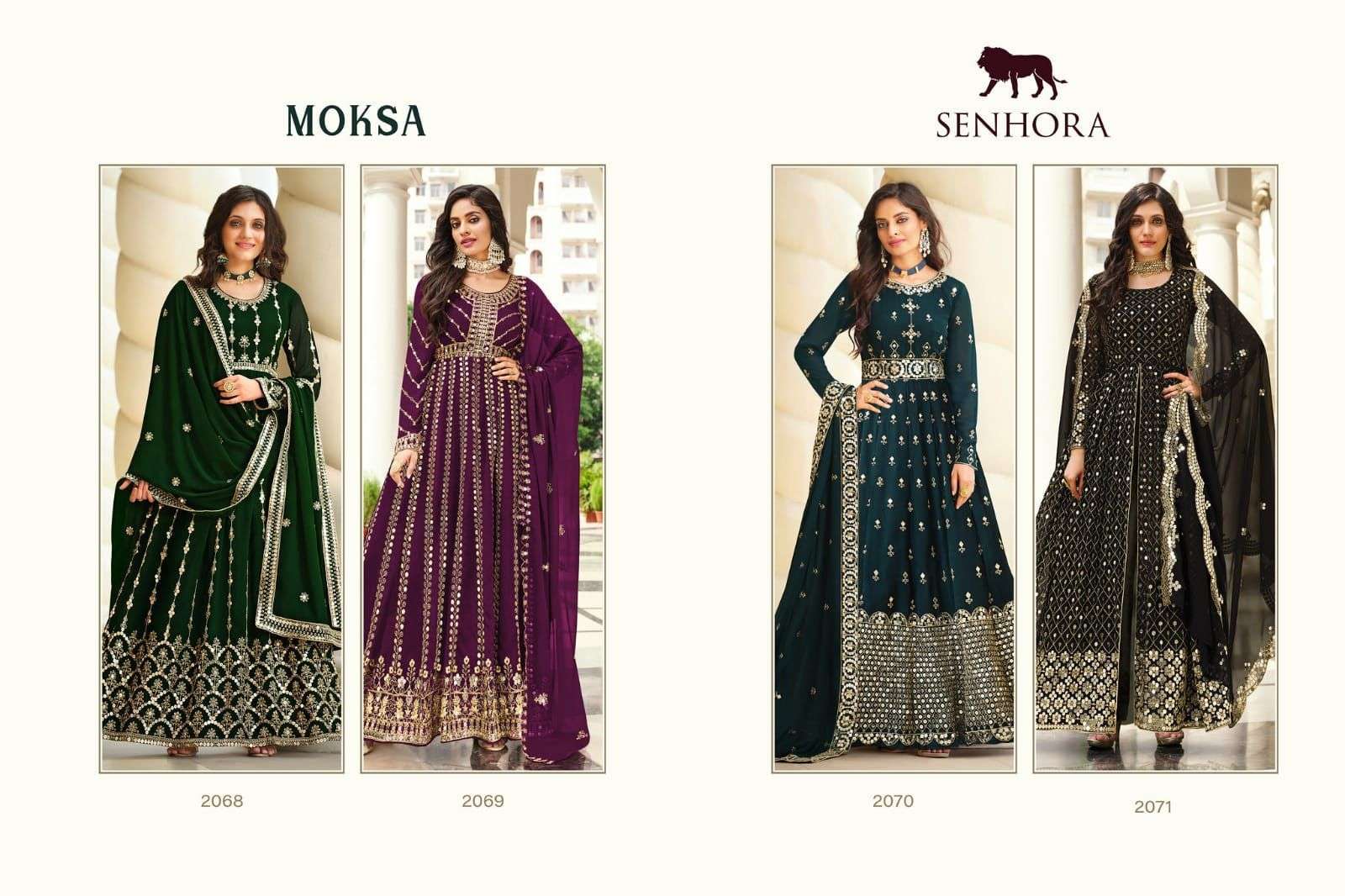 senhora dresses moksa 2068-2071 series party wear georgette salwar suits pratham exports surat