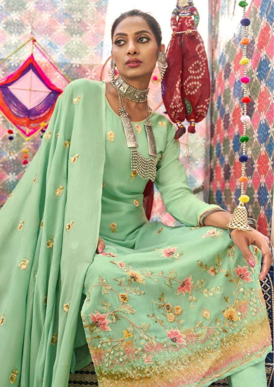 shurooq shadia pure chinon embroidery sequence work punjabi salwar suits collection surat