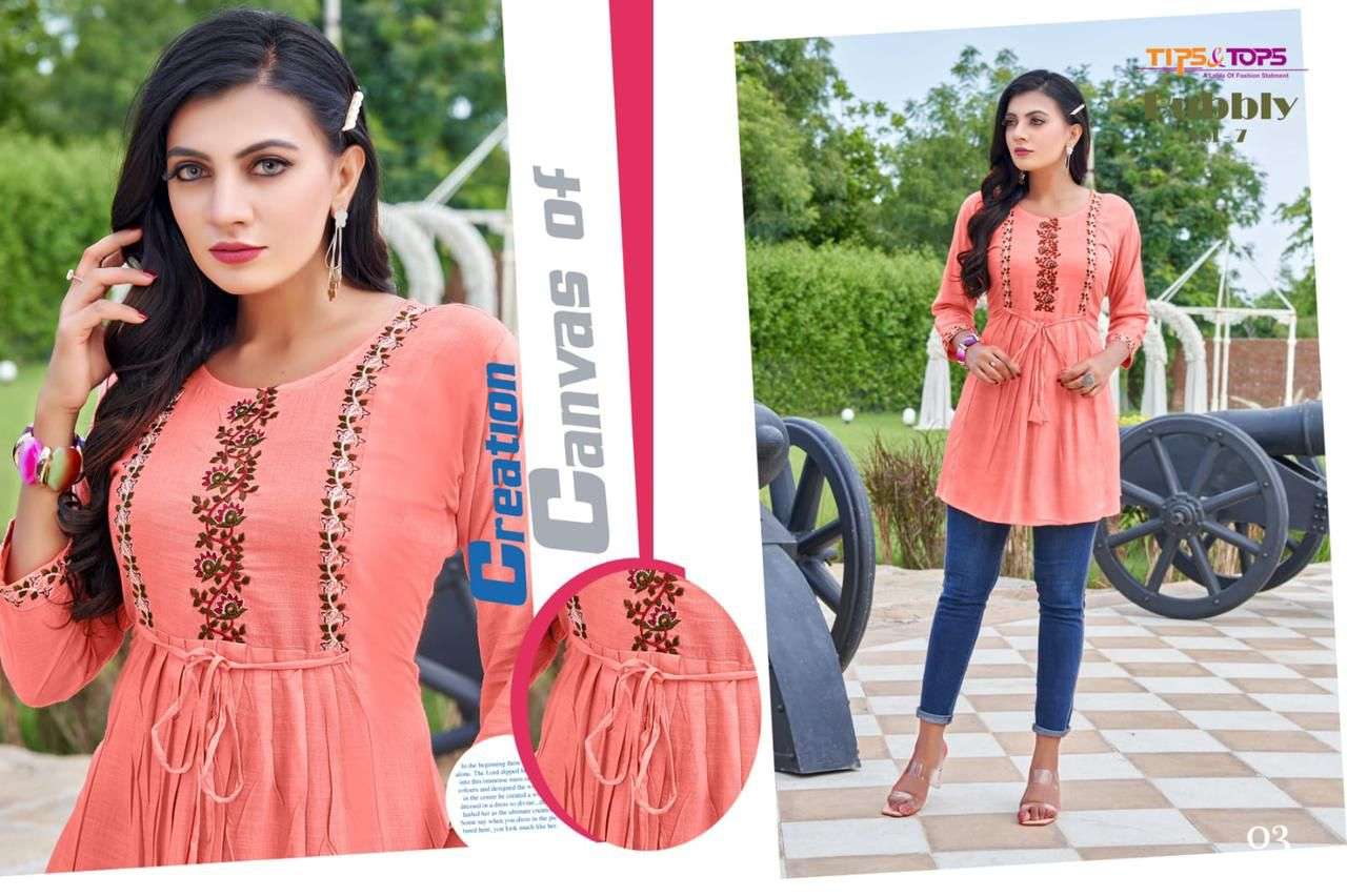 tips and tops bubbly vol-7 heavy reyon short western kurti style top wholesaler surat 