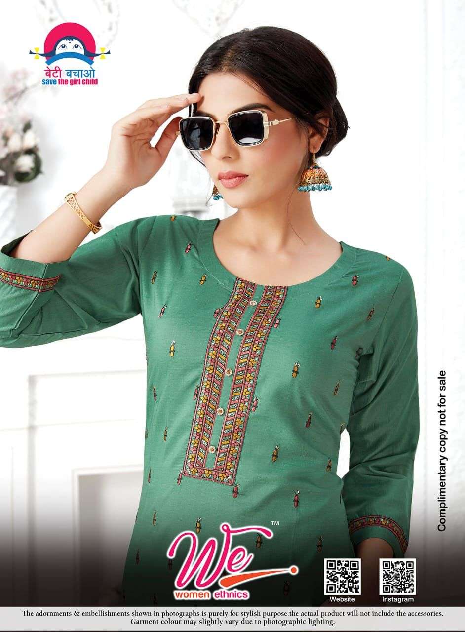 we glowing catalogue heavy chinon neck embroidered kurtis wholesale price surat