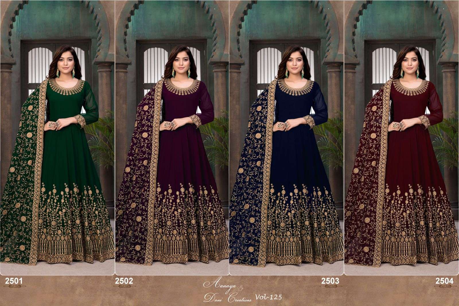 twisha aanaya vol 2500 georgette fancy embroidered salwar suits collection wholesale price surat
