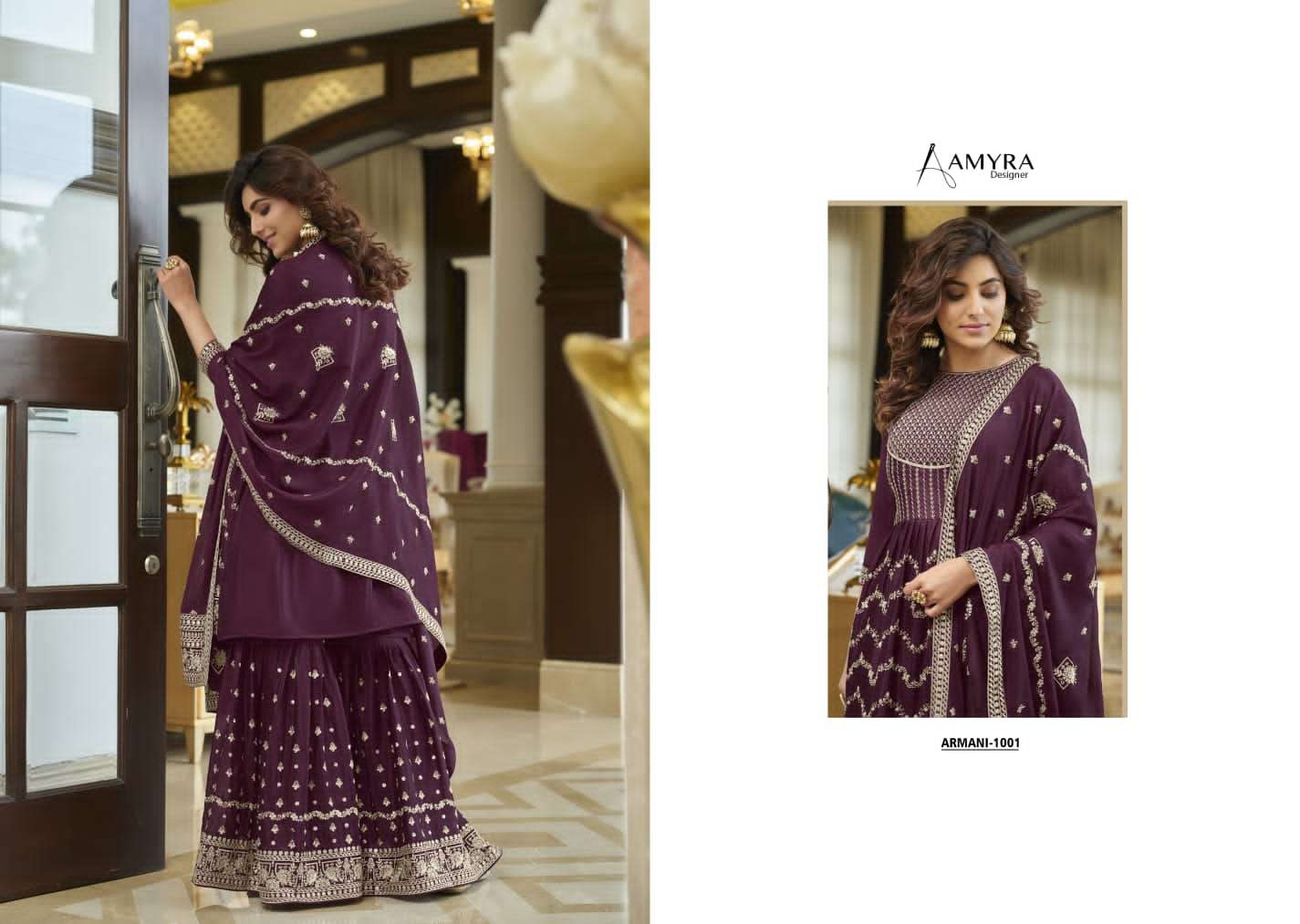 aamyra designer armani 1001-1003 series chinon with fancy work salwar suits collection surat