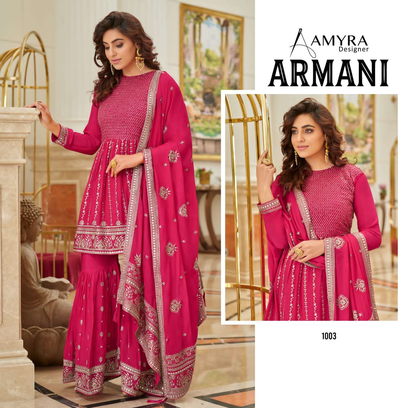 aamyra designer armani 1001-1003 series chinon with fancy work salwar suits collection surat