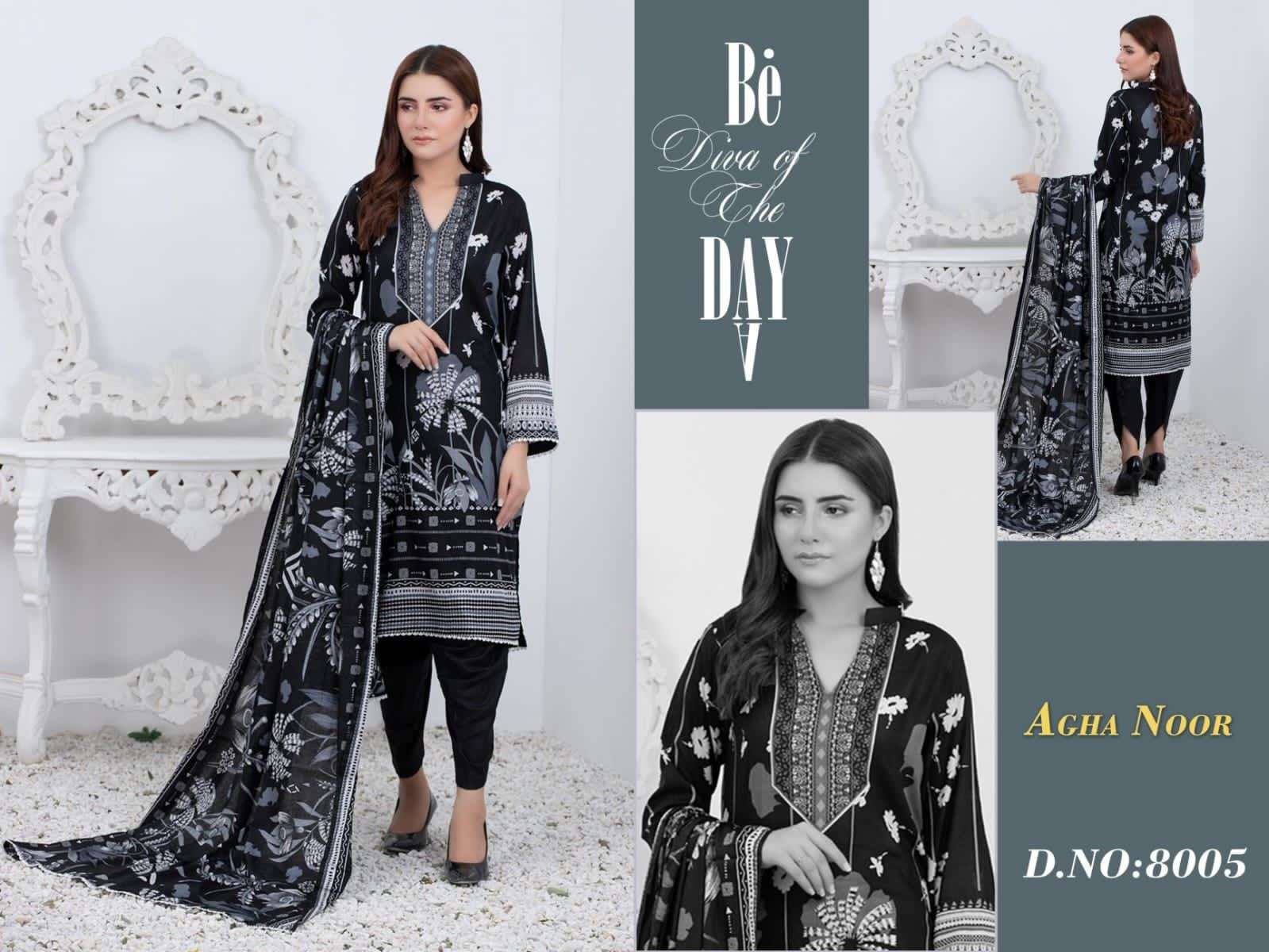 agha noor luxury lawn collection vol-8 8001-8006 series cotton designer salwar kameez online shopping surat