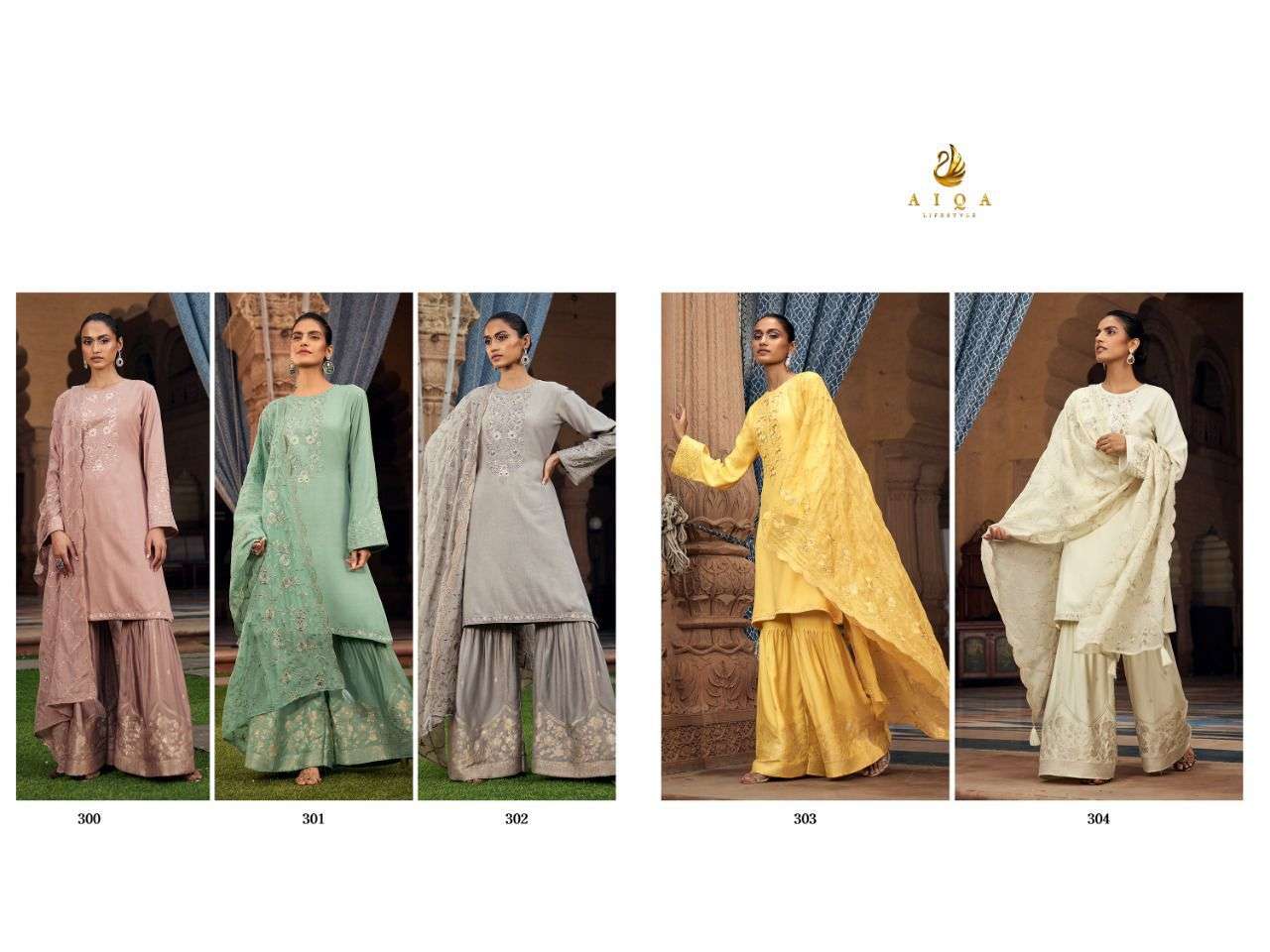 aiqa aab e hahat 300-304 series pasmina designer new collection online price surat 