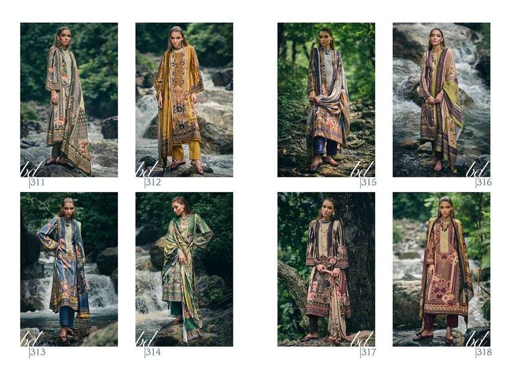 aiqa ba-dastoor 311-318 series pure pashmina winter collection salwar suits wholesaler surat