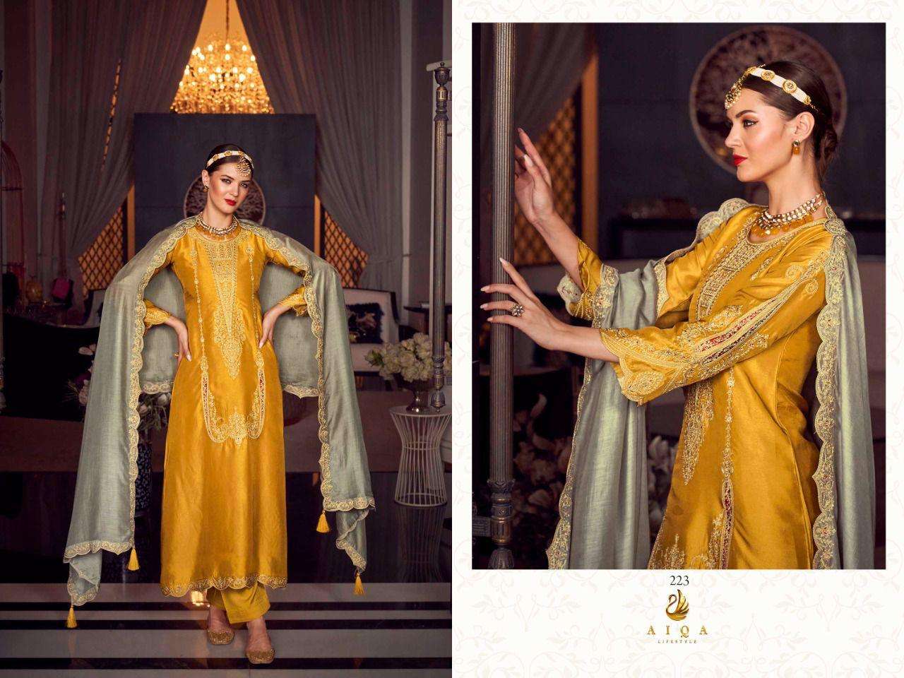 aiqa lifestyle hoonar 217-223 series party wear salwar suits collection wholesale price surat