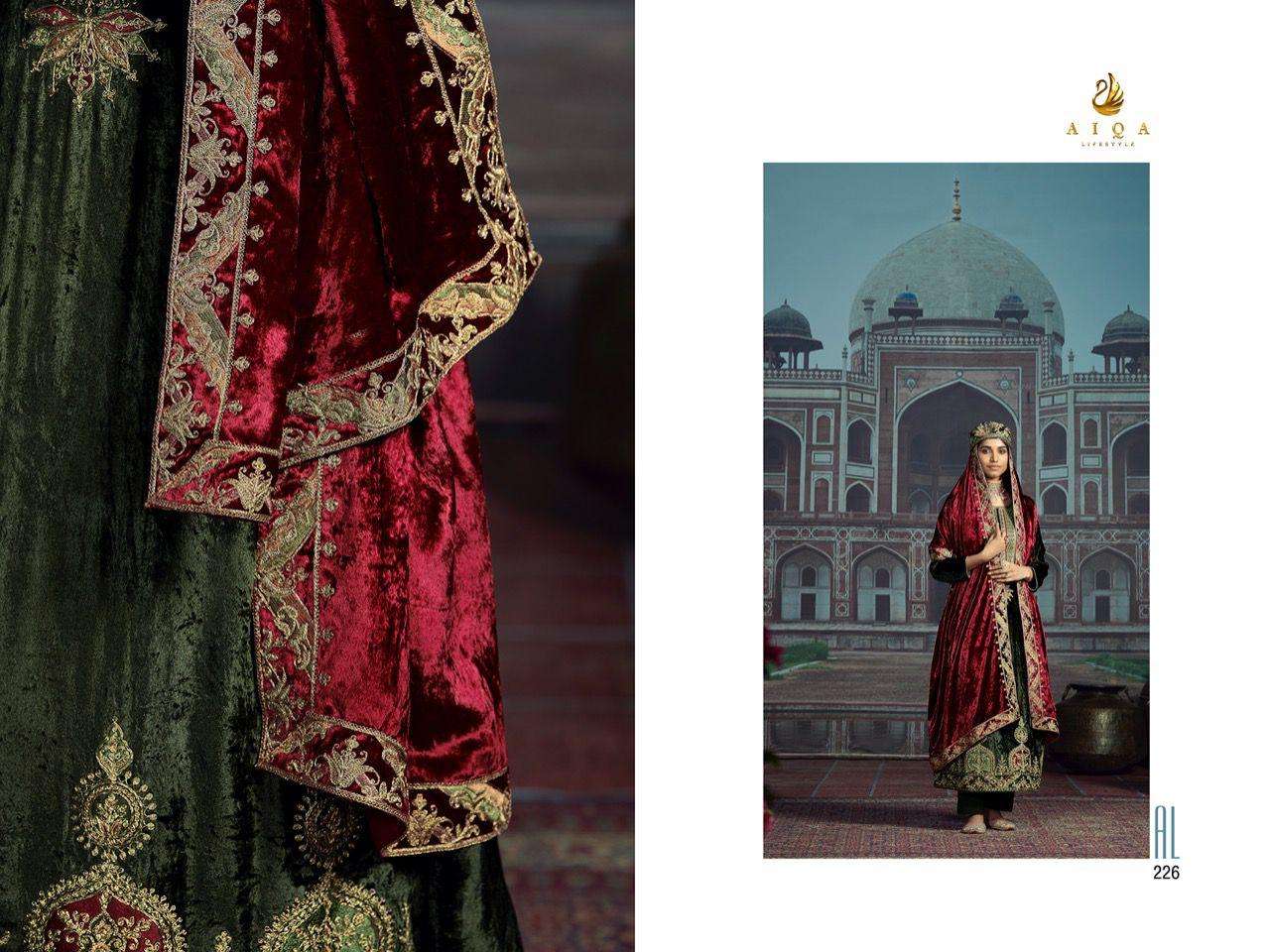 aiqa lifestyle salaam-e-ishq 224-231 series fancy velvet salwar suits collection surat