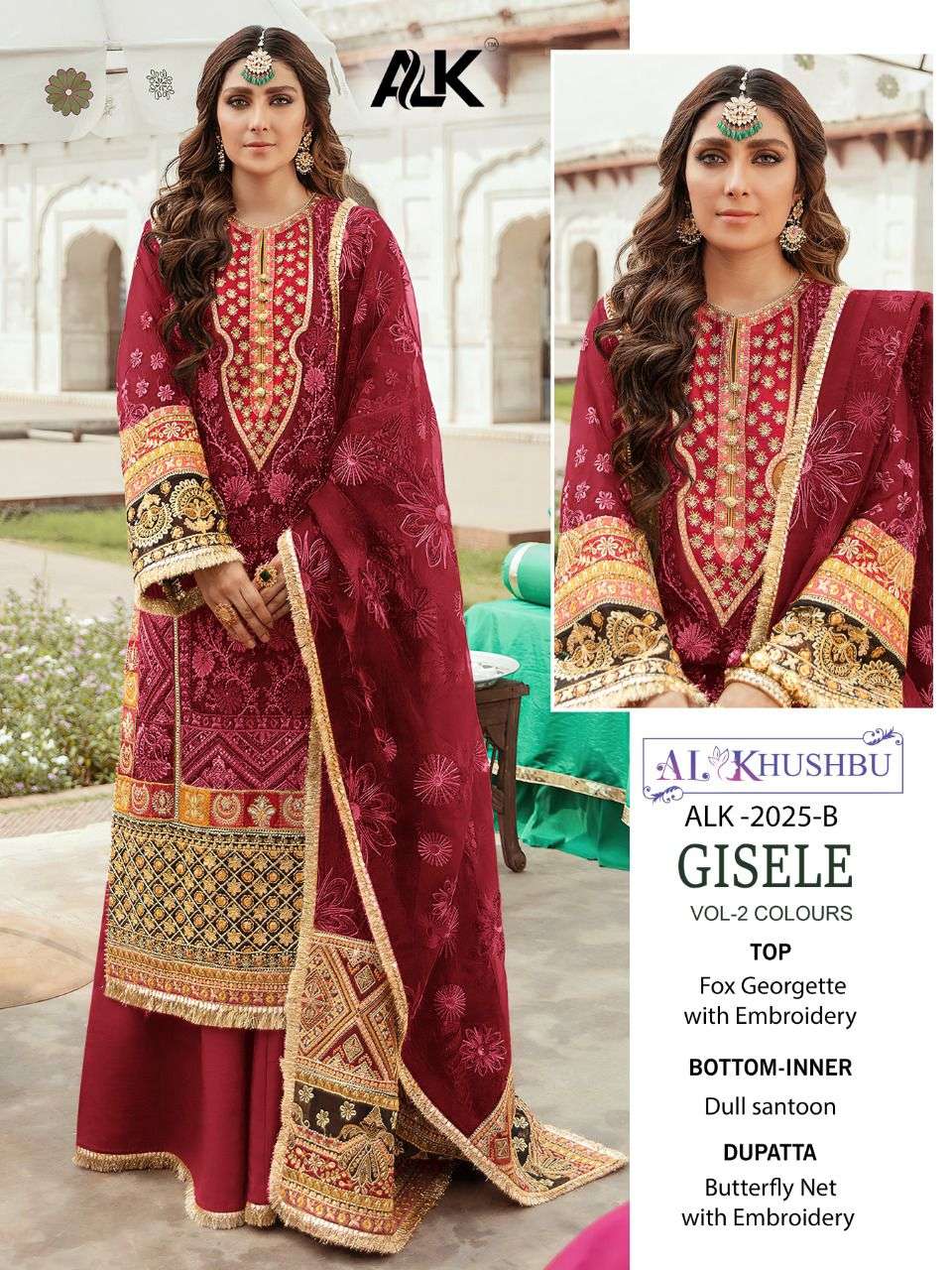 al khushbu gisele vol 2 colours georgette fancy look embroidered salwar suits collection surat