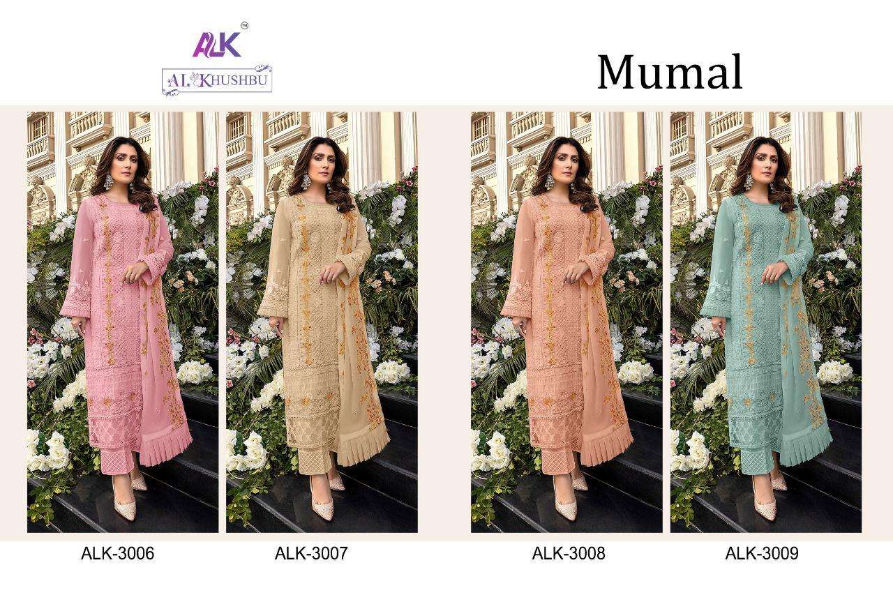 al-khushbu mumal 3006-3009 series georgette fancy work salwar suits collection surat