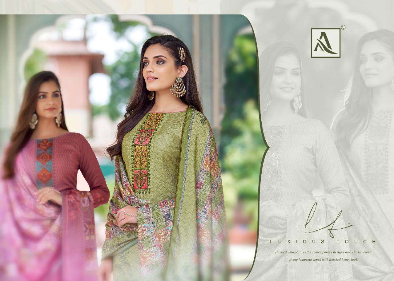 alok suits ladli 001-010 series pure zam cotton fancy dress material collection wholesale price
