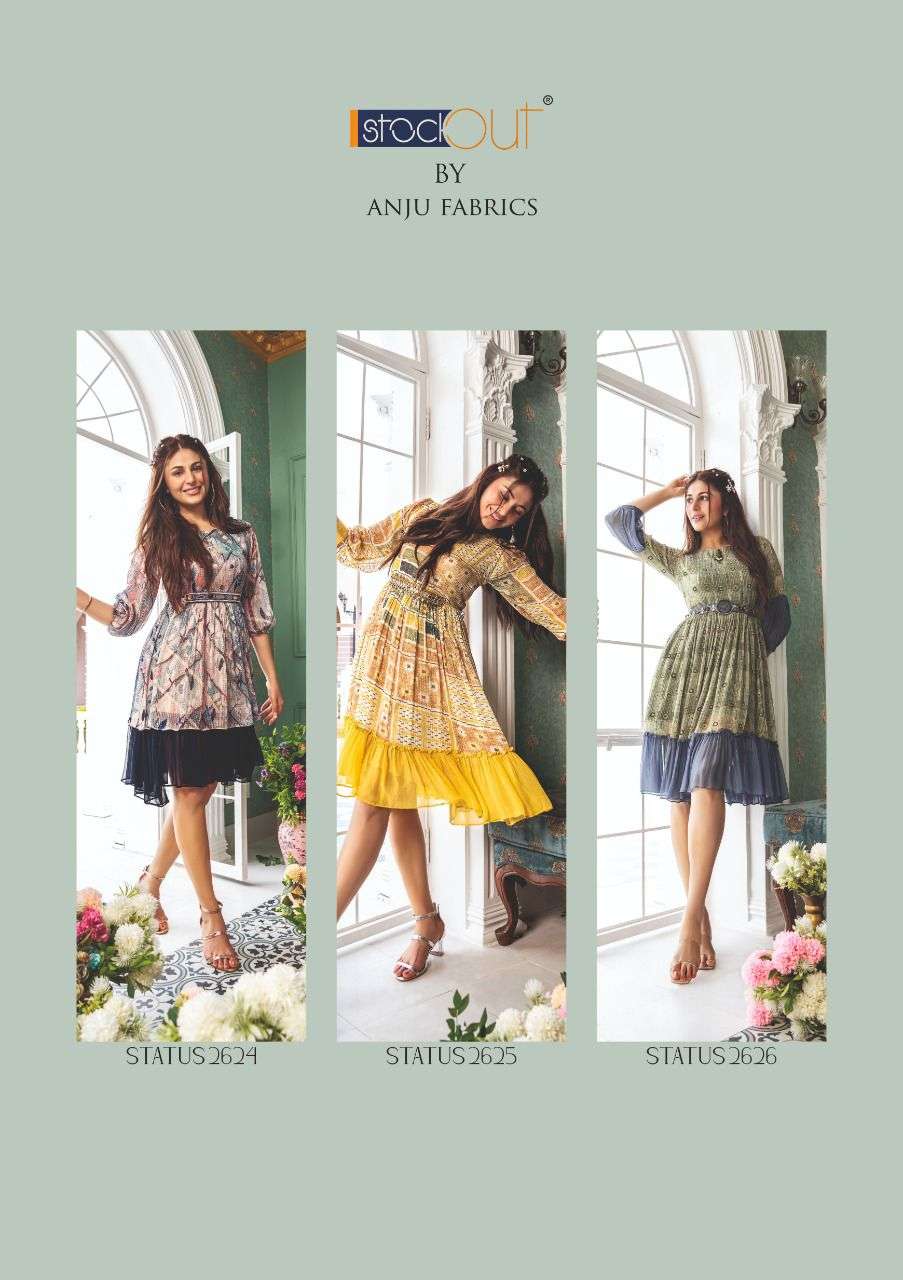 anju fabrics status 2621-2623 series pure crochet georgette digital printed kurtis wholesale price surat