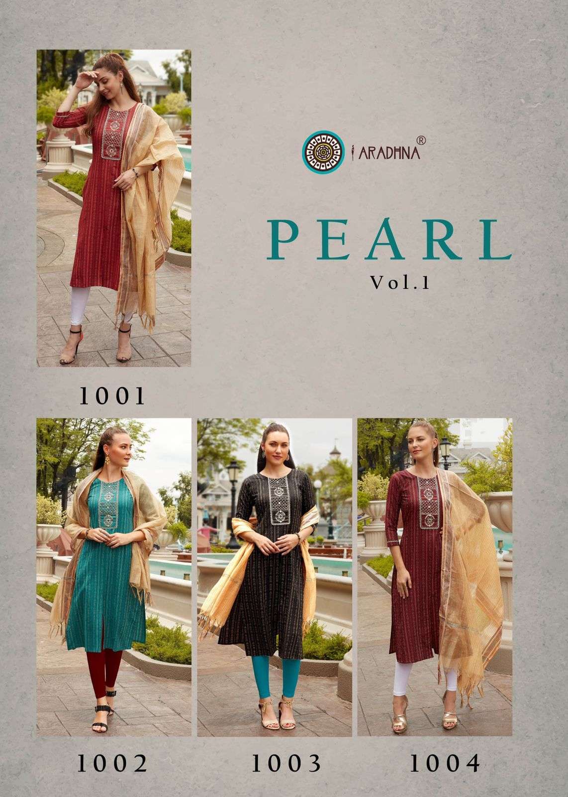 aradhana pearl vol 1 1001-1004 series cotton with embroidery work kurtis pratham exports