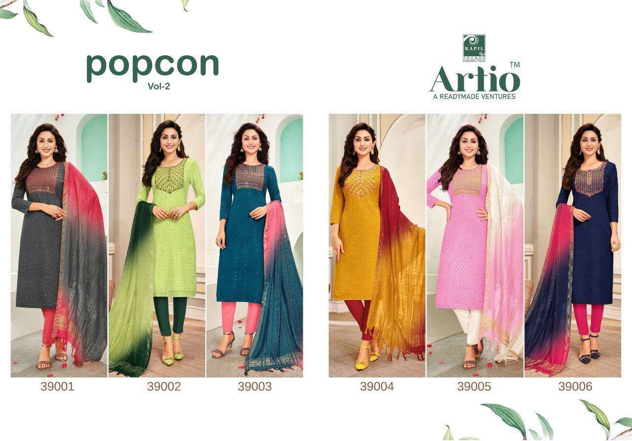 artio popcorn vol-2 39001-39006 series reyyon ready made salwar suits online wholesaler surat 
