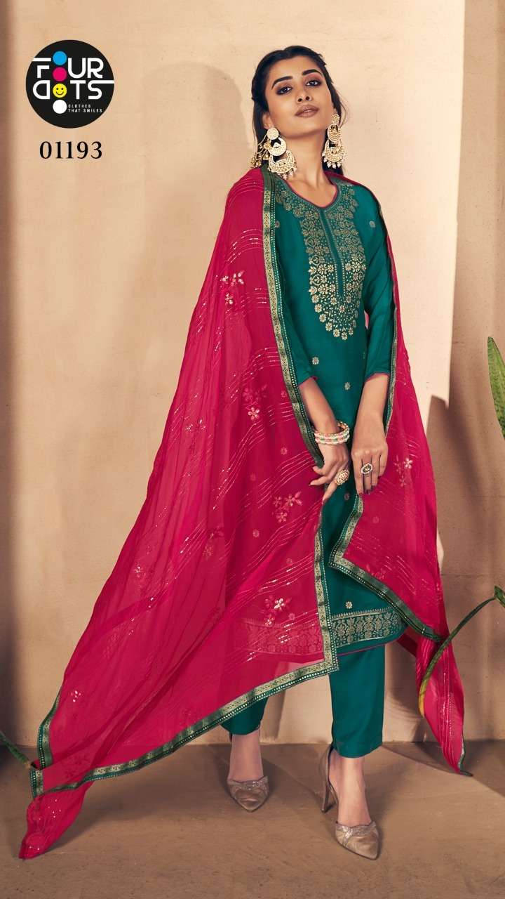 bela by fourdots 1191-1196 series designer look embroidered dress material collection surat