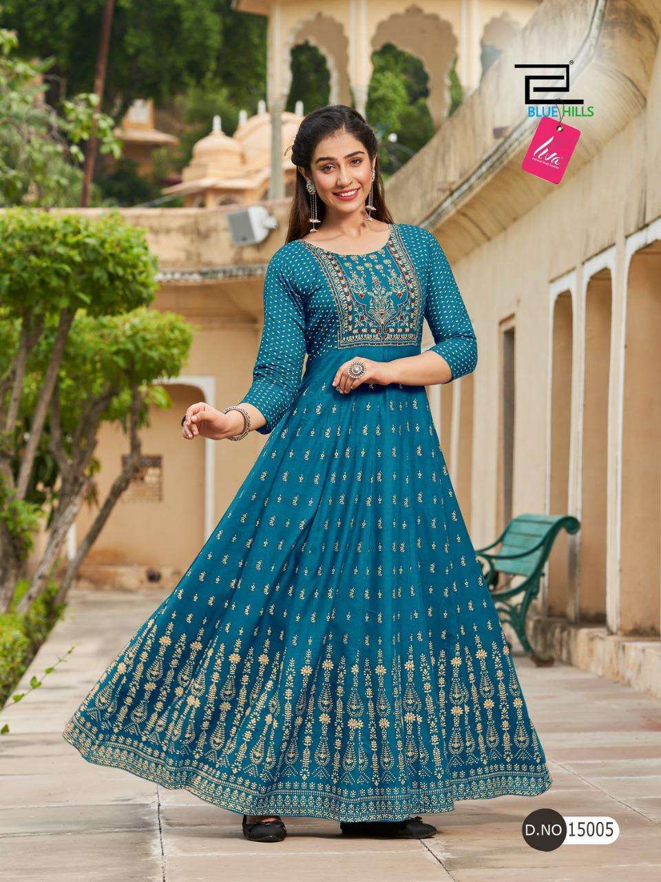 blue hills by glamour vol-15 15001-15006 series reyon long kurti collection online wholesaler surat