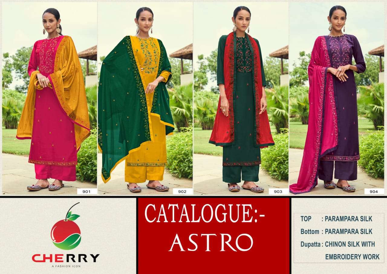 cherry astro parampara silk embroidered dress material collection surat