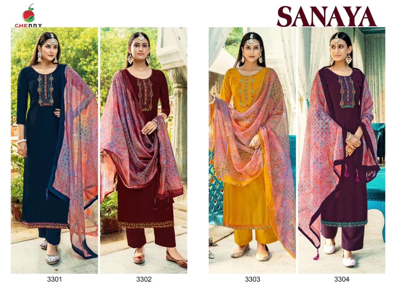 cherry sanaya 3301-3304 series pure parampara silk fancy embroidered salwar kameez wholesale price 