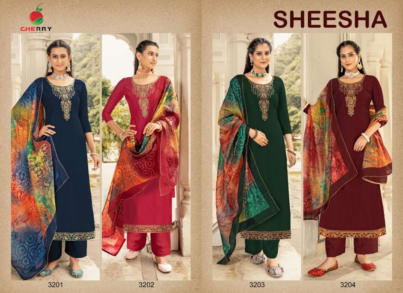 cherry sheesha 3201-3204 series pure parampara silk fancy dress material collection surat