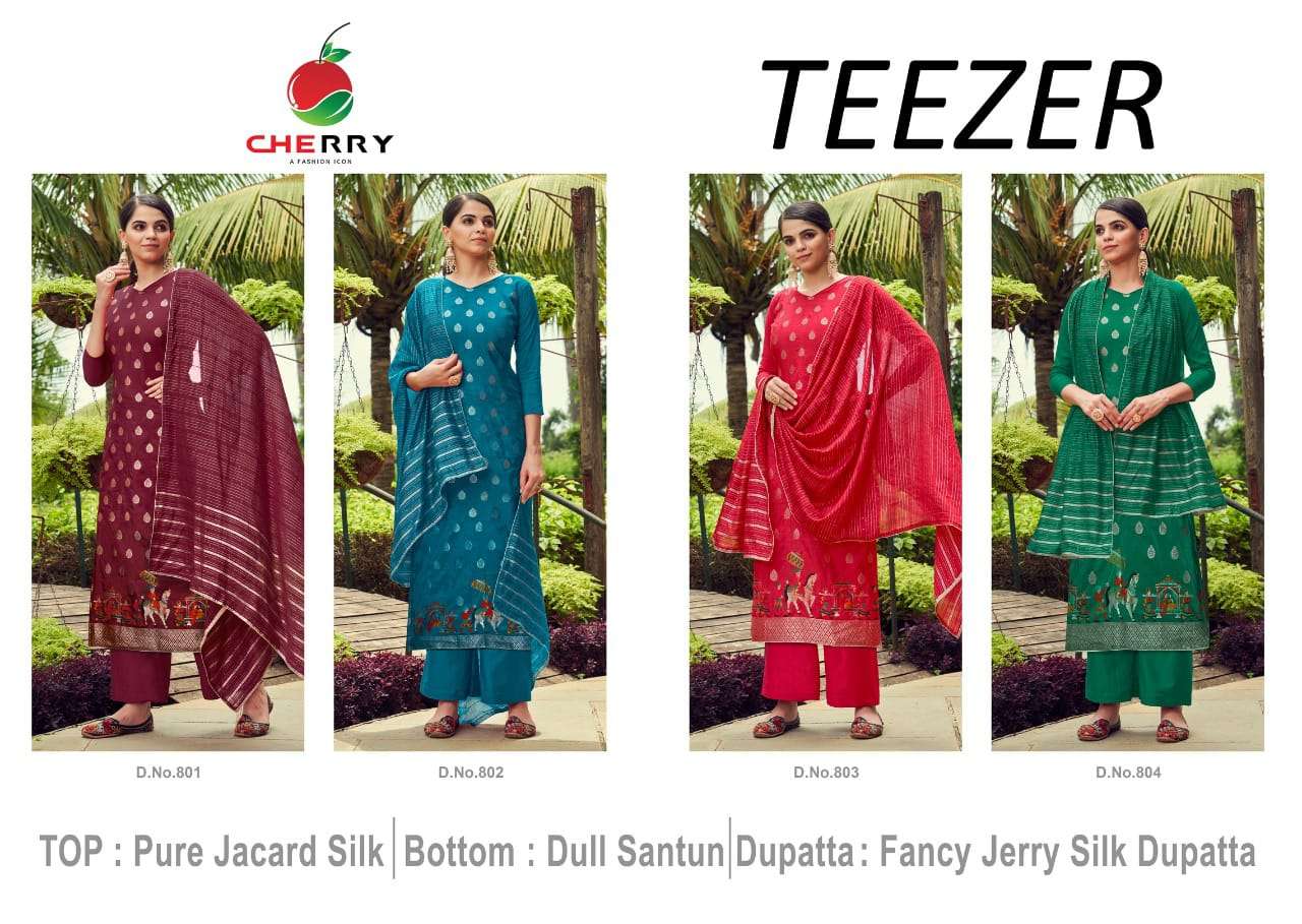 cherry teezer 801-804 series pure silk fancy embroidered dress material collection surat