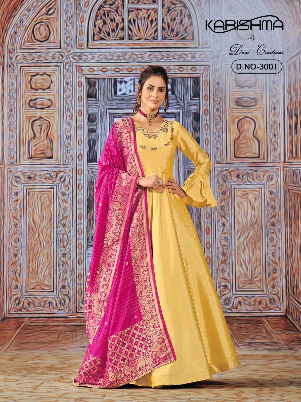 daani creation karishma 3001-3004 series party wear designer gown with dupatta wholesale price surat