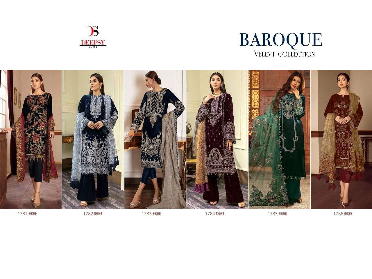 deepsy baroque 1781-1786 series pakistani velvet collection designer salwar suits online wholesaler surat
