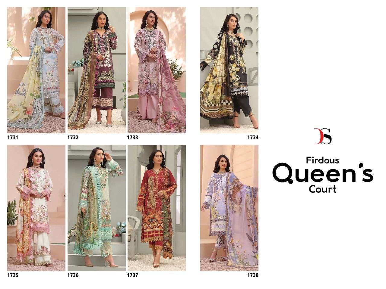deepsy suits by firdous queens court 1731-1738 series cotton with chiffon dupatta pakisatani salwar suits wholesale dealer surat