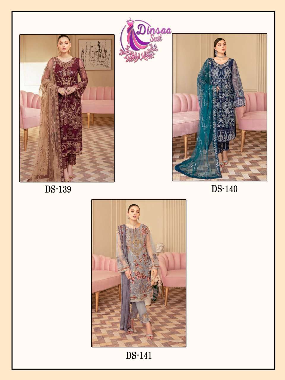 dinsaa suits ramsha hit vol-3 139-141 series georgette pakistani designer salwar suits wholesale price pratham fashion 
