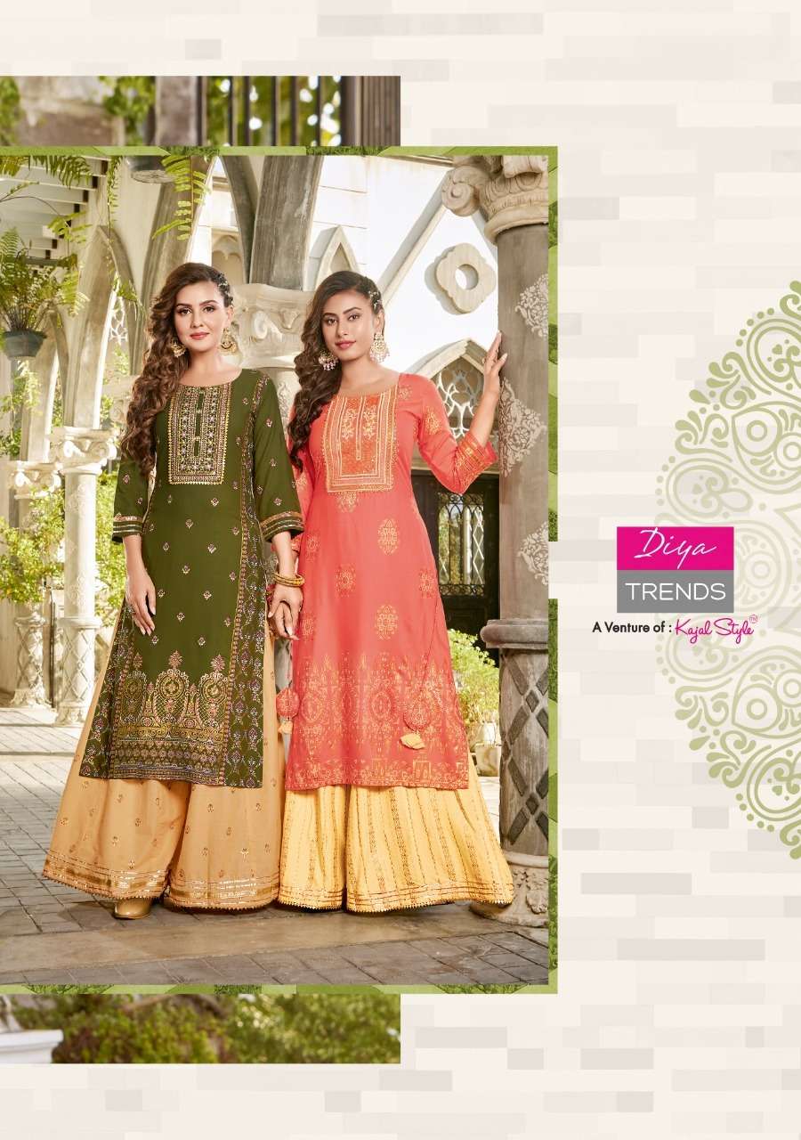 diya trendz fashion tadka vol 3 3001-3008 series designer kurtis with sharara set wholesale price 