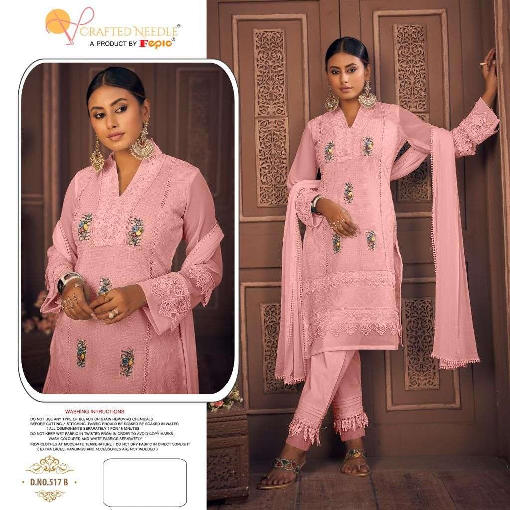 fepic crafted needle 517 georgette heavy embrodered work readymade salwar suist colelction surat